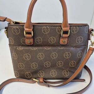 Adrienne Vittadini Brown Logo Satchel